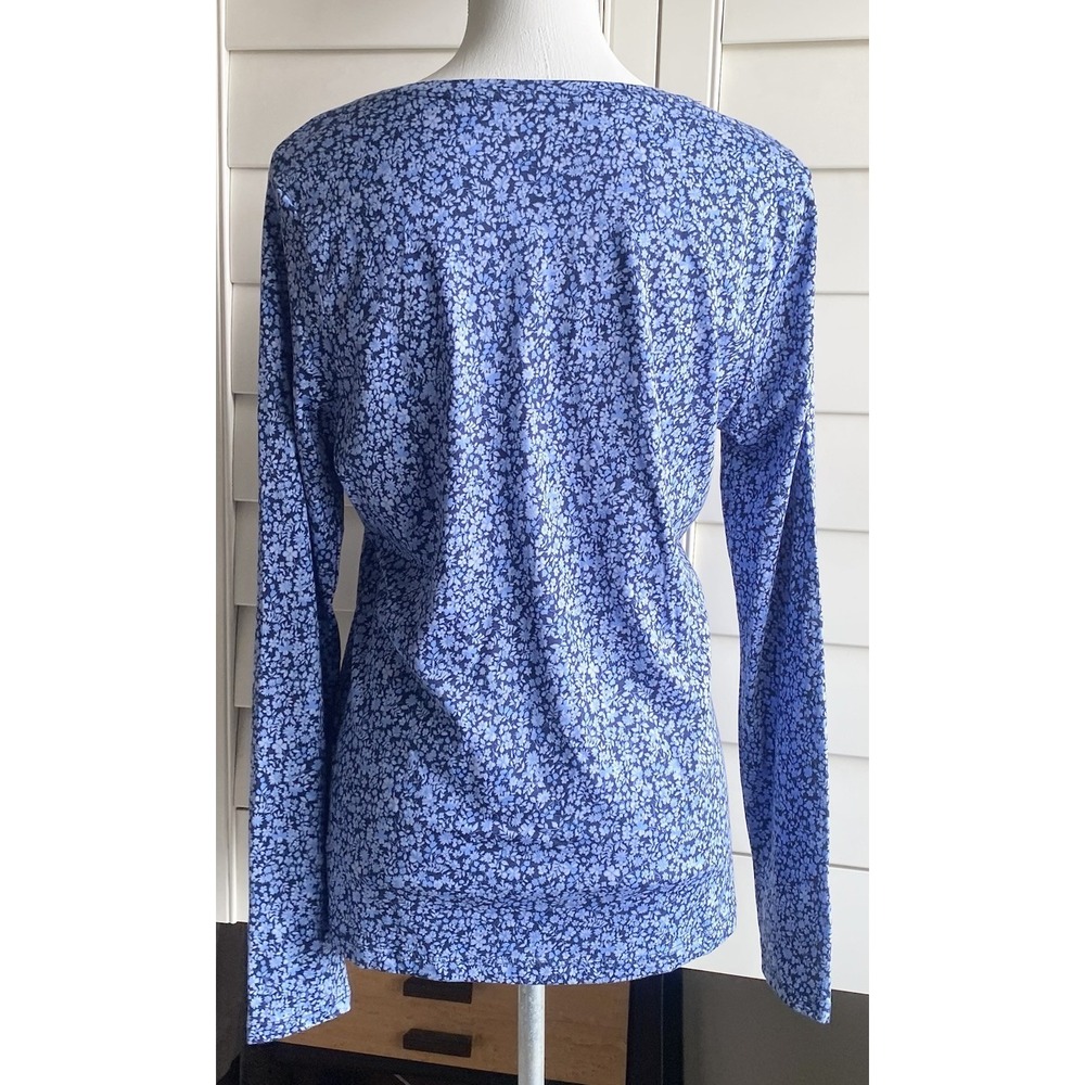 NWT Lands' End Supima Cotton Long Sleeve V-Neck T-Shirt Women S Tall Ditzy Blue - Picture 3 of 12